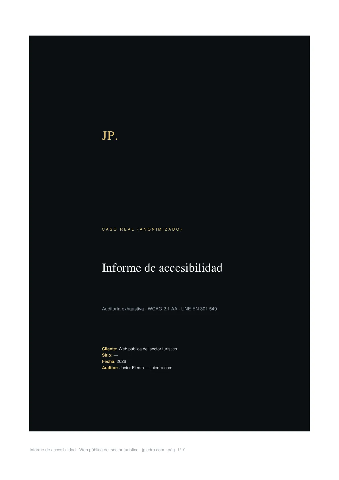 Portada del informe de accesibilidad con la marca de Javier Piedra.